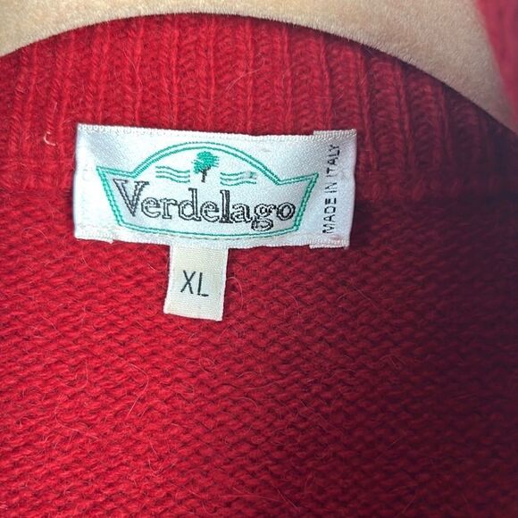 Vintage Verdelago Italy Red Sweater 1/4 Zip Front Yak Hair Wool Blend XL - Picture 8 of 10
